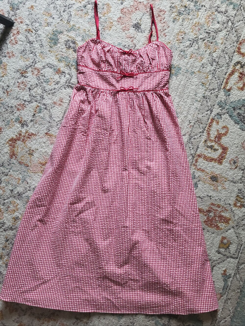 House of Harlow 1960 Red Gingham Check Bow Spaghetti Strap Midi Dress